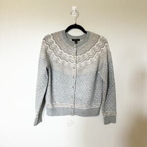 Fair isle gray brown cream front button cardigan sweater women’s medium